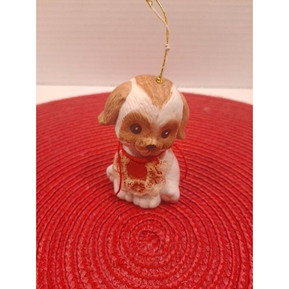 Vintage Jasco Lil' Chimers Dog with Bib Porcelain Bell Ornament‎ Christmas